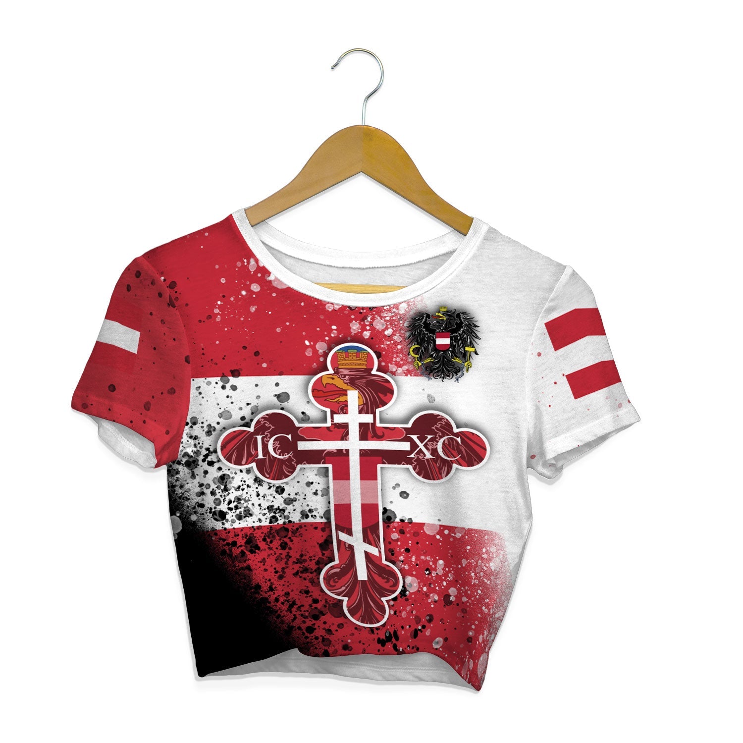 Austria Crop Top T Shirt Flag & Coat Of Arms Orthodox Style