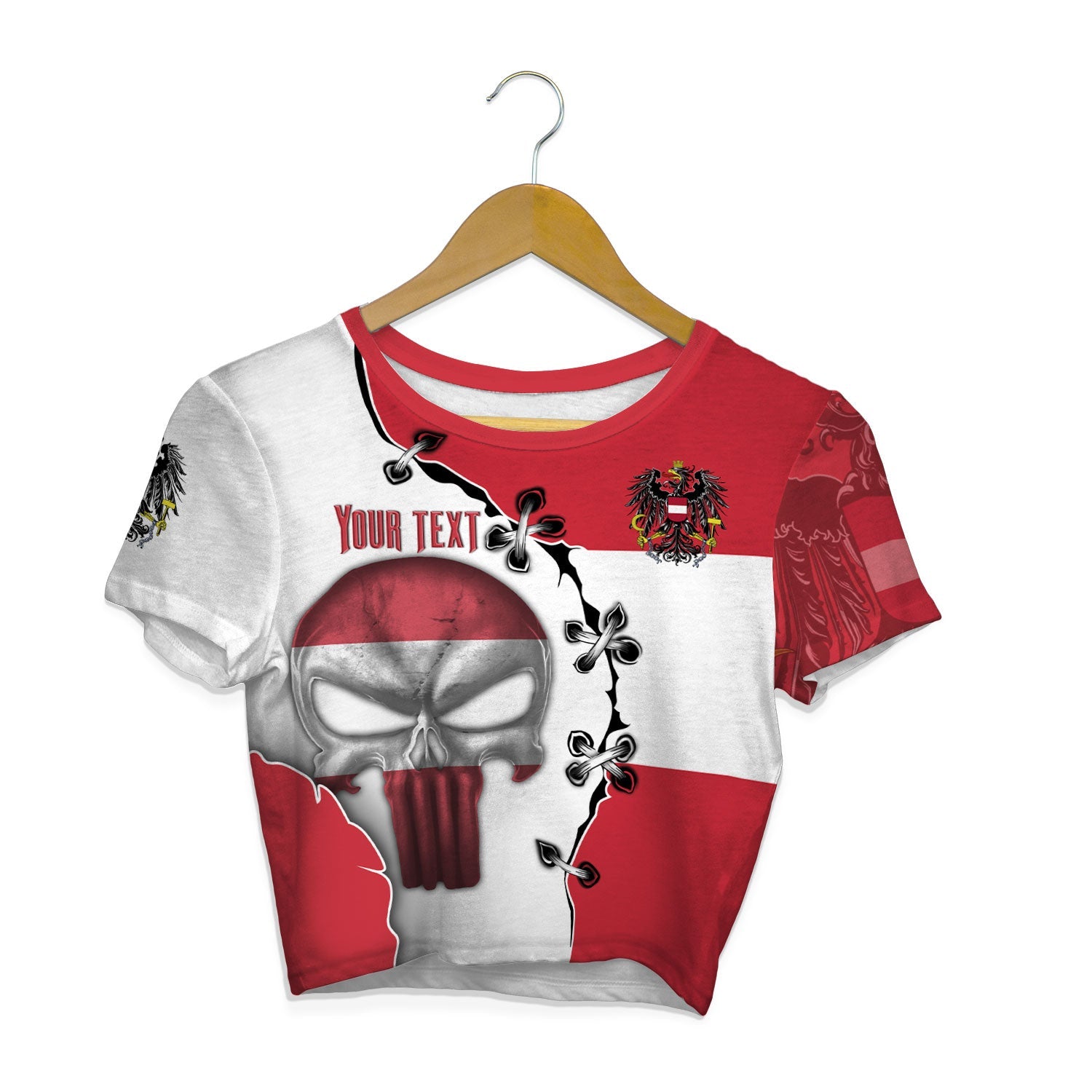 Austria Crop Top T Shirt Flag & Coat Of Arms Skull Style