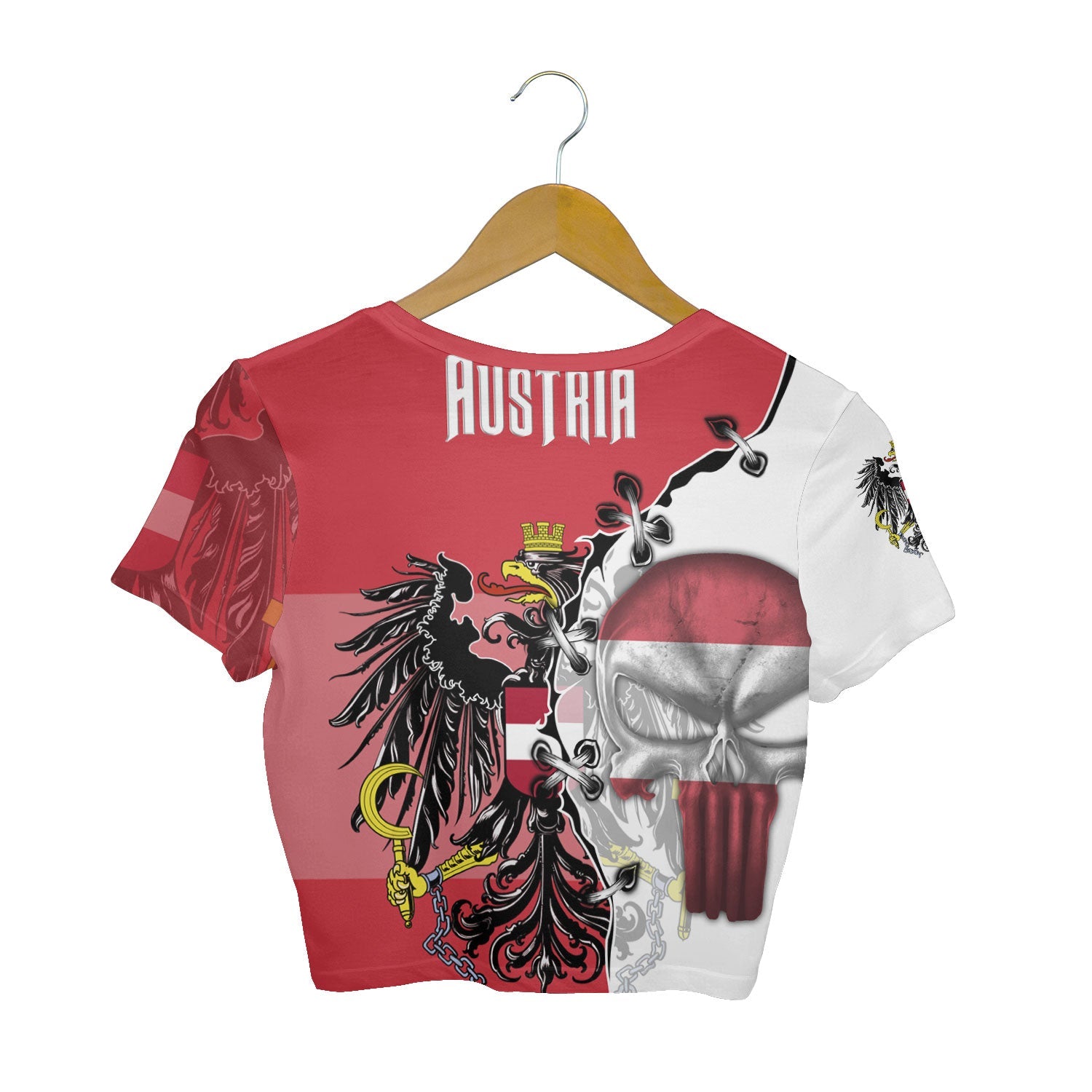 Austria Crop Top T Shirt Flag & Coat Of Arms Skull Style