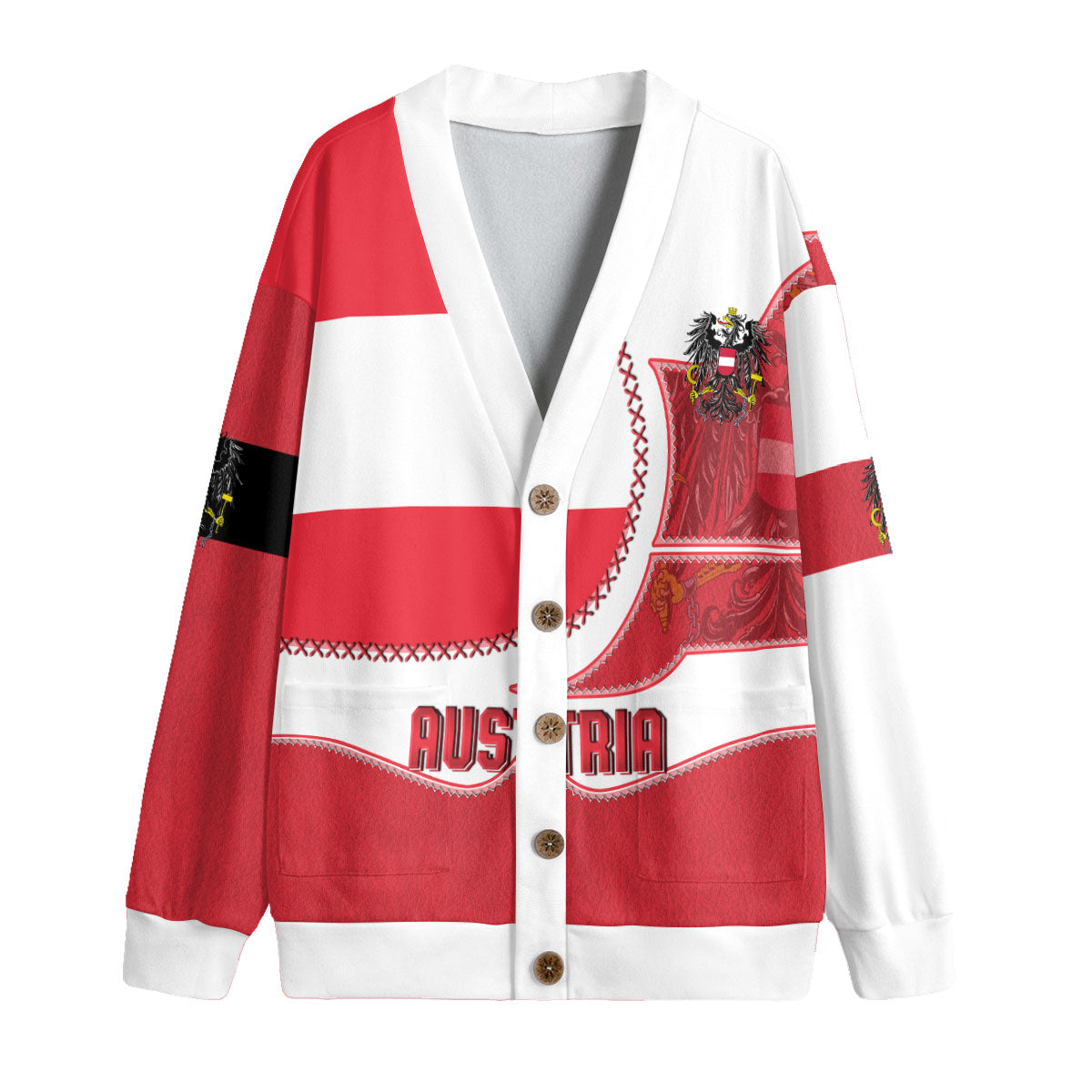 Austria Fleece Cardigan Flag & Coat Of Arms Leather Style