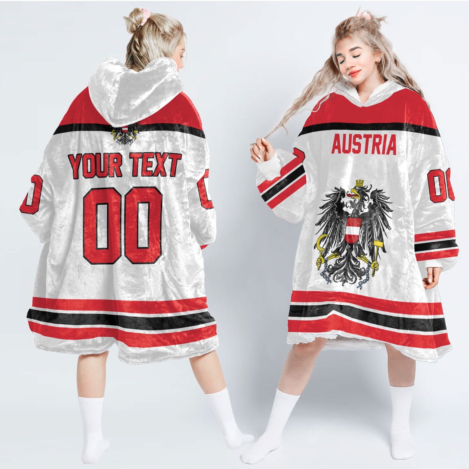 Austria Snug Hoodie Flag & Coat Of Arms Hockey Style