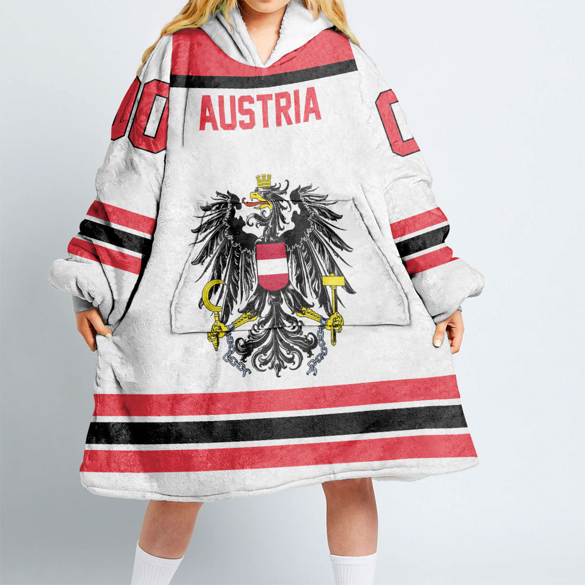 Austria Snug Hoodie Flag & Coat Of Arms Hockey Style