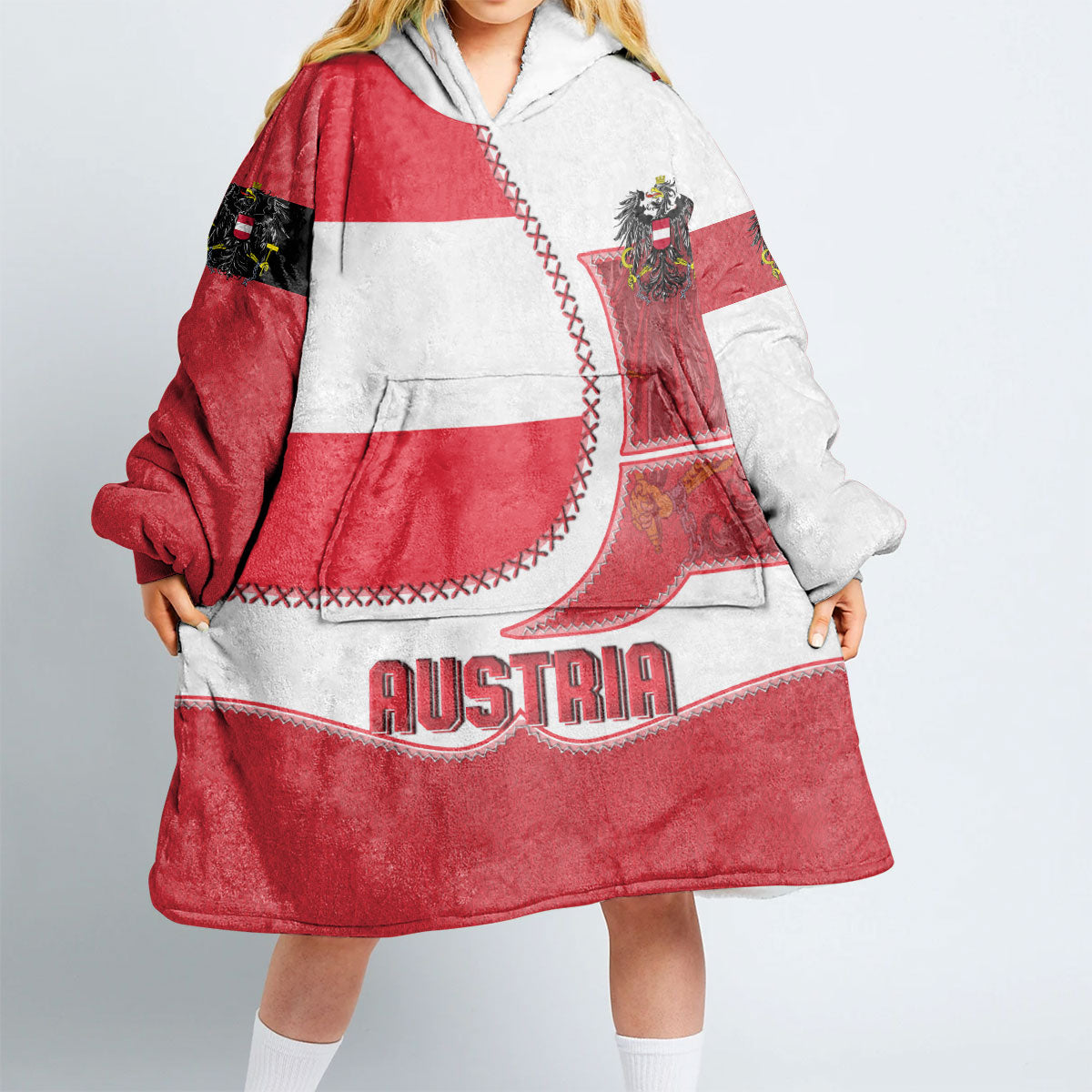 Austria Hoodie Blanket Flag & Coat Of Arms Leather Style