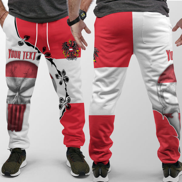 Austria Jogger Pant Flag & Coat Of Arms Skull Style