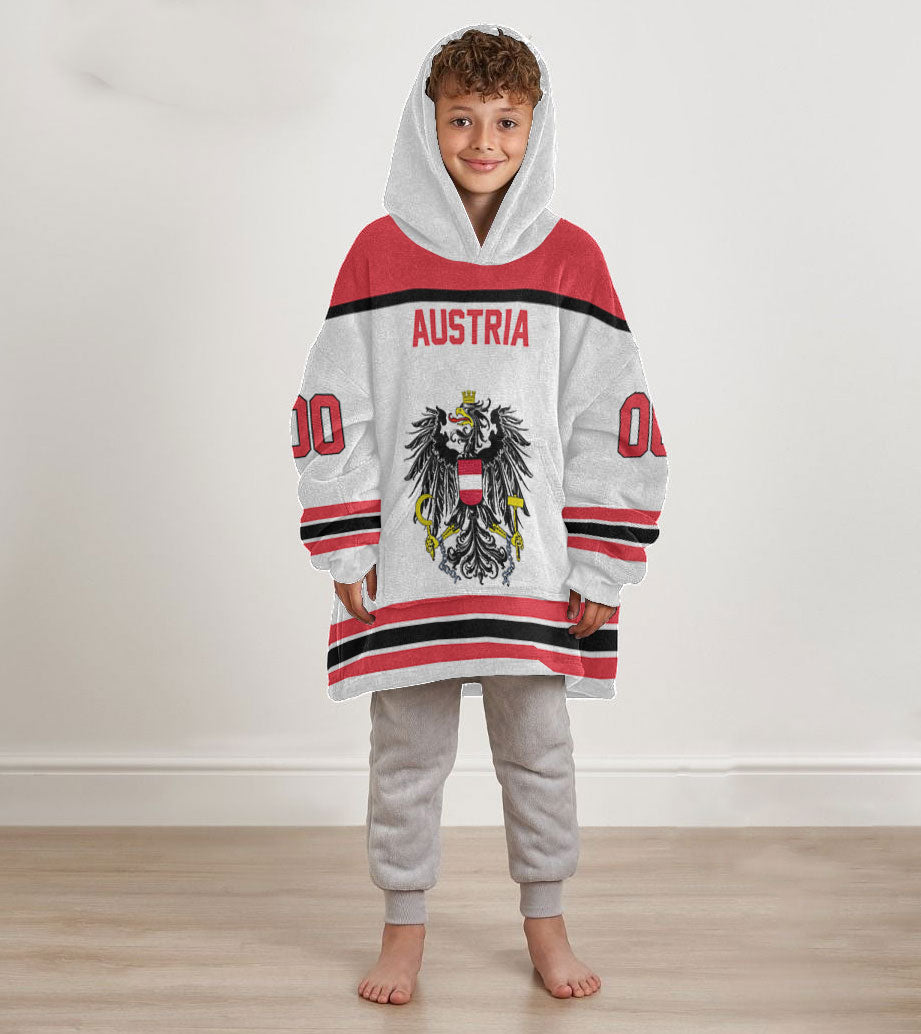 Austria Snug Hoodie Kid Flag & Coat Of Arms Hockey Style