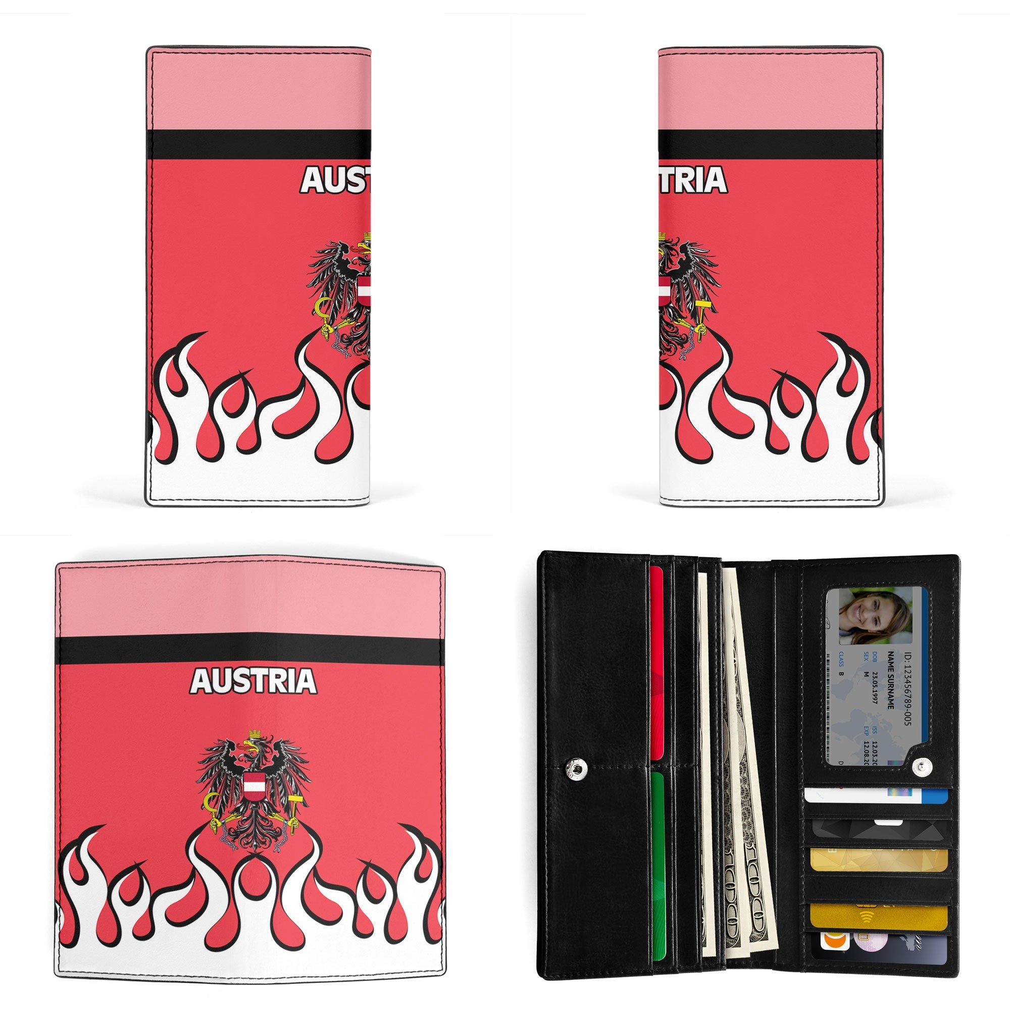 Austria Leather Wallet Flag & Coat Of Arms Fire Hockey Style