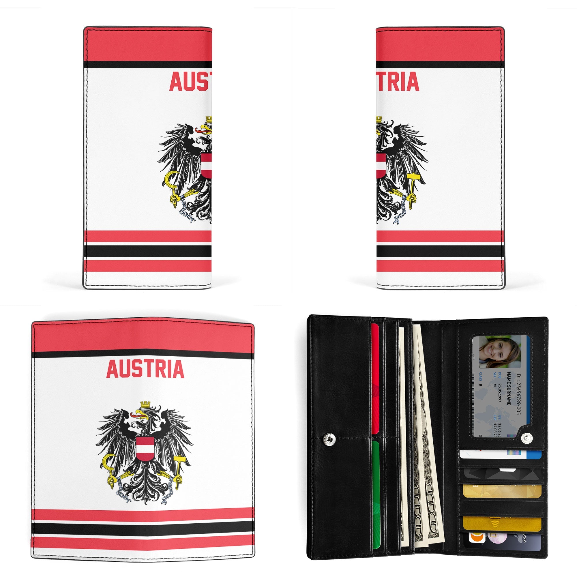 Austria Leather Wallet Flag & Coat Of Arms Hockey Style