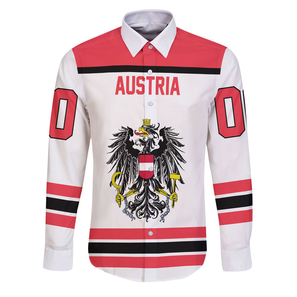 Austria Long Sleeve Button Shirt Flag & Coat Of Arms Hockey Style