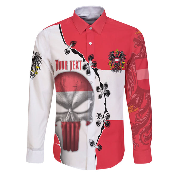 Austria Long Sleeve Button Shirt Flag & Coat Of Arms Skull Style