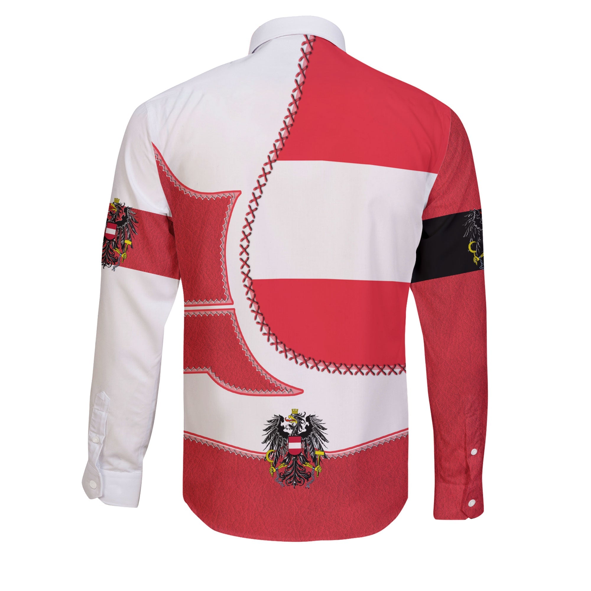 Austria Long Sleeve Button Shirt Flag & Coat Of Arms Leather Style