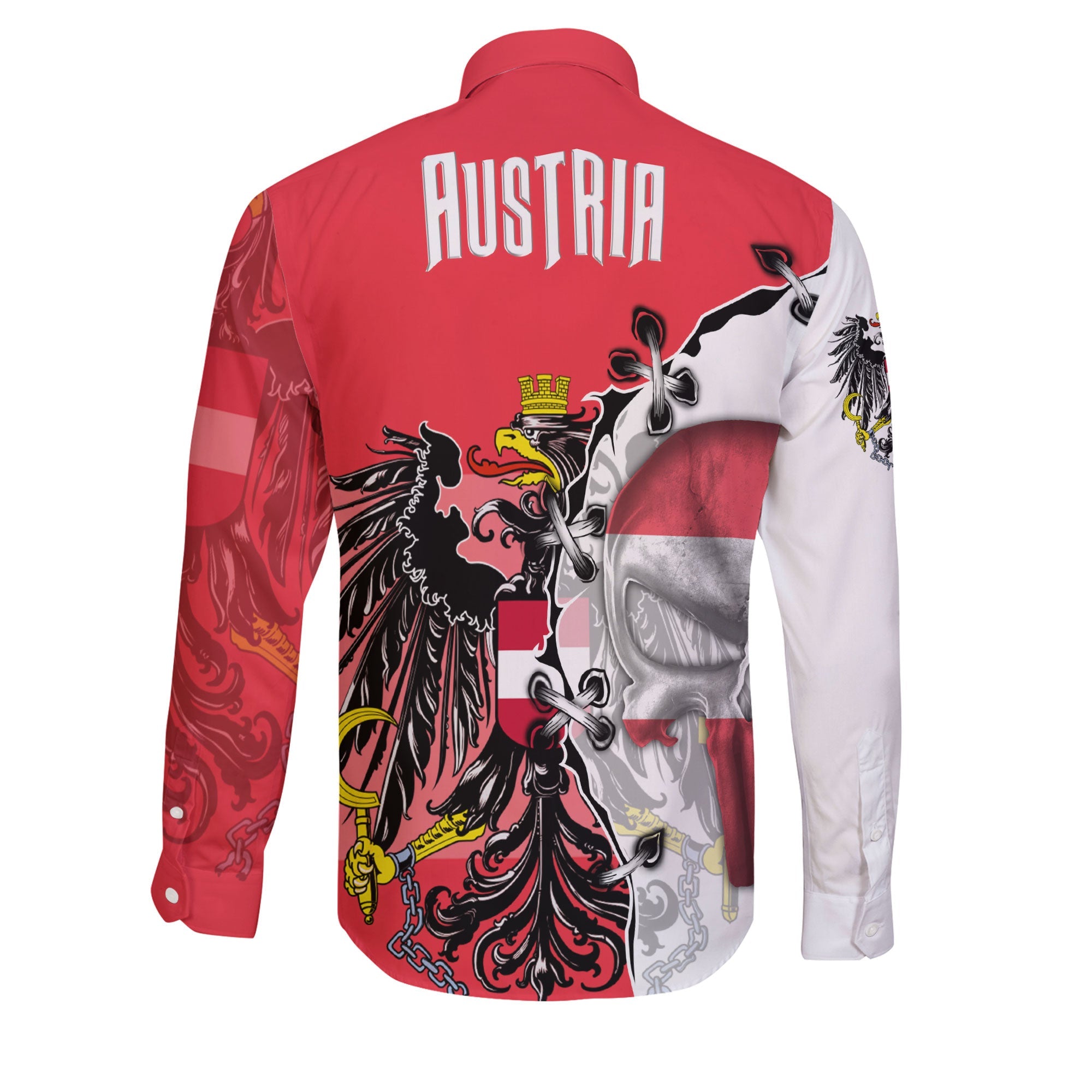 Austria Long Sleeve Button Shirt Flag & Coat Of Arms Skull Style