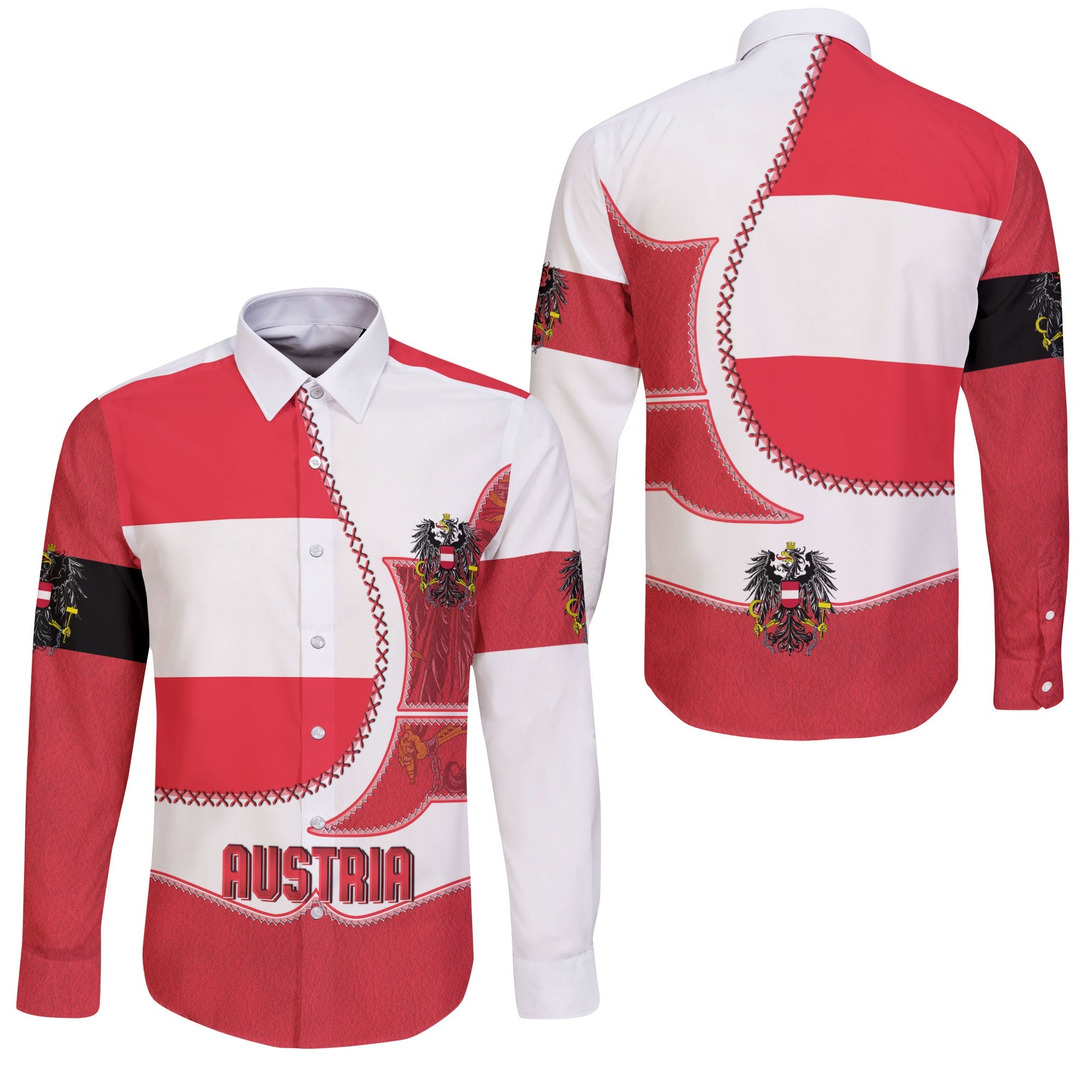 Austria Long Sleeve Button Shirt Flag & Coat Of Arms Leather Style