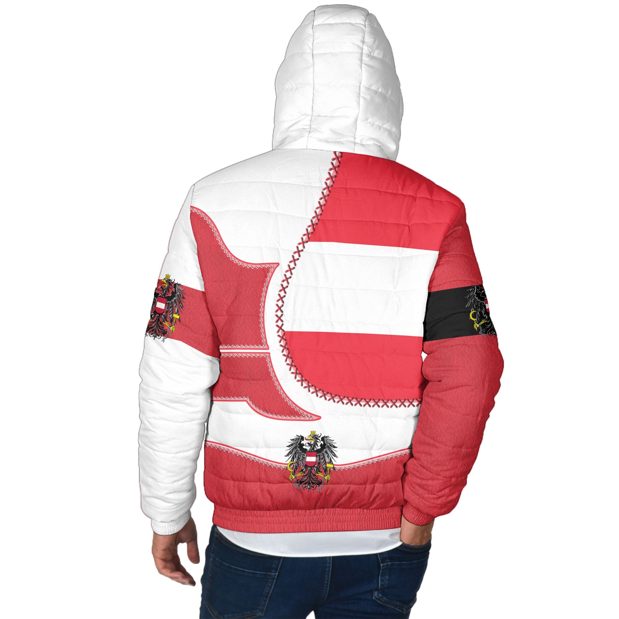 Austria Men Hooded Padded Jacket Flag & Coat Of Arms Leather Style