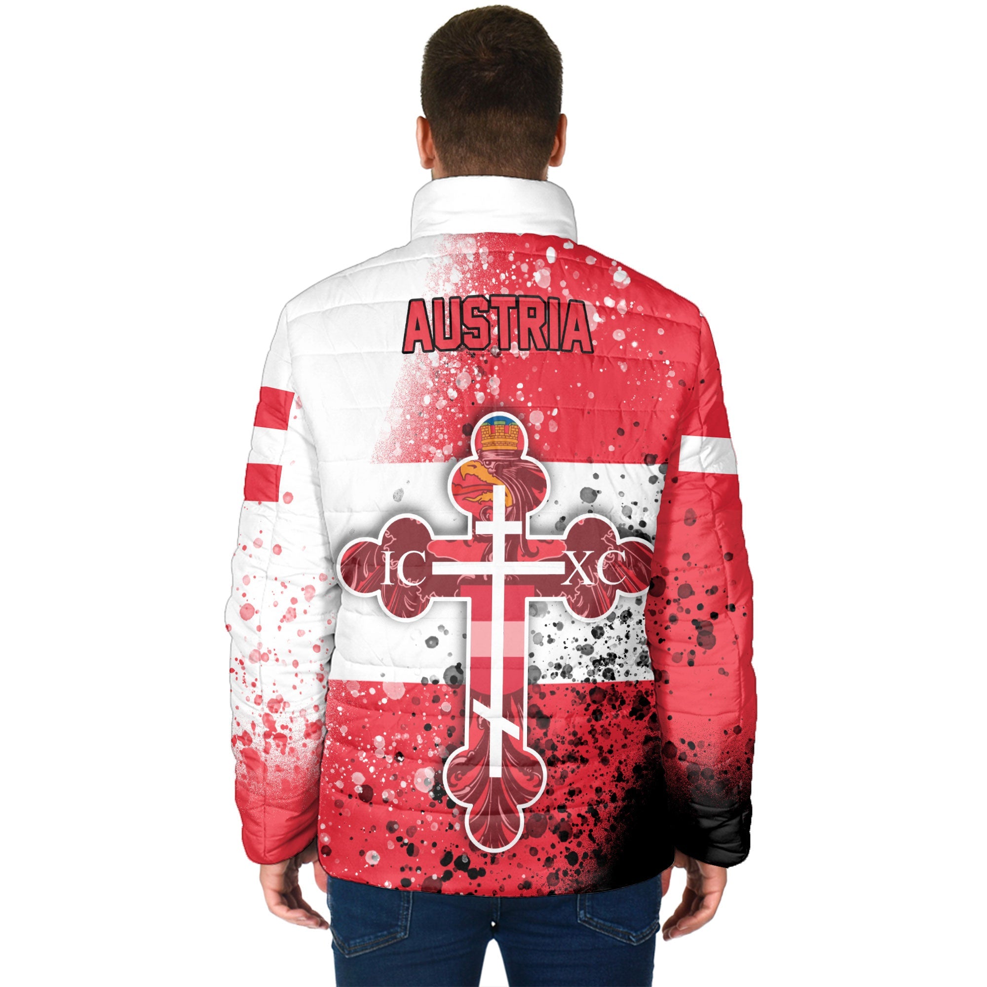 Austria Men Padded Jacket Flag & Coat Of Arms Orthodox Style