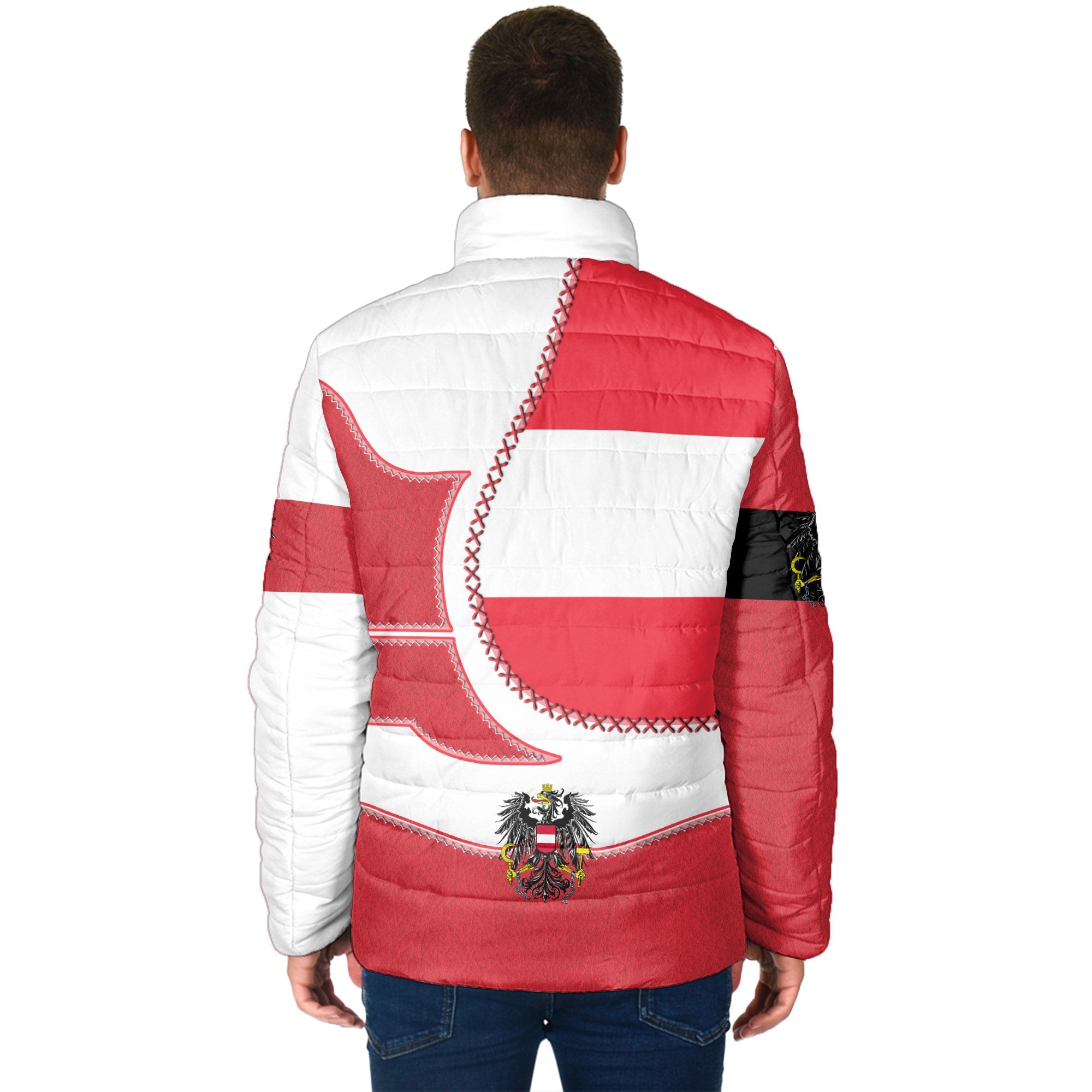 Austria Men Padded Jacket Flag & Coat Of Arms Leather Style