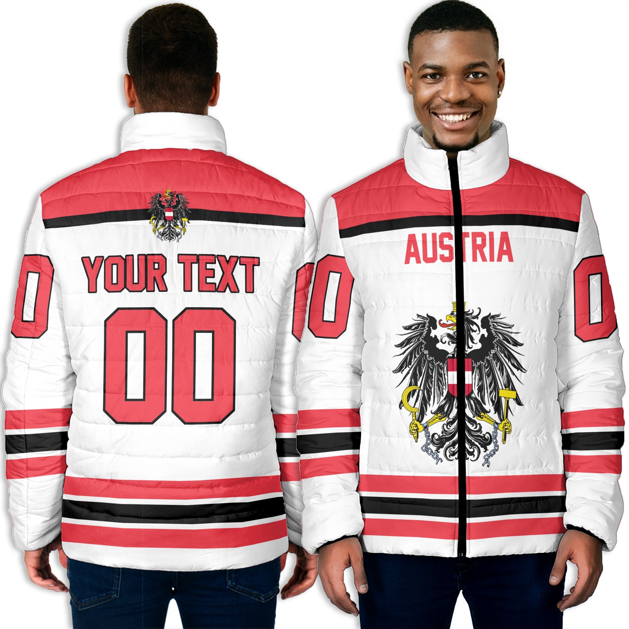 Austria Men Padded Jacket Flag & Coat Of Arms Hockey Style