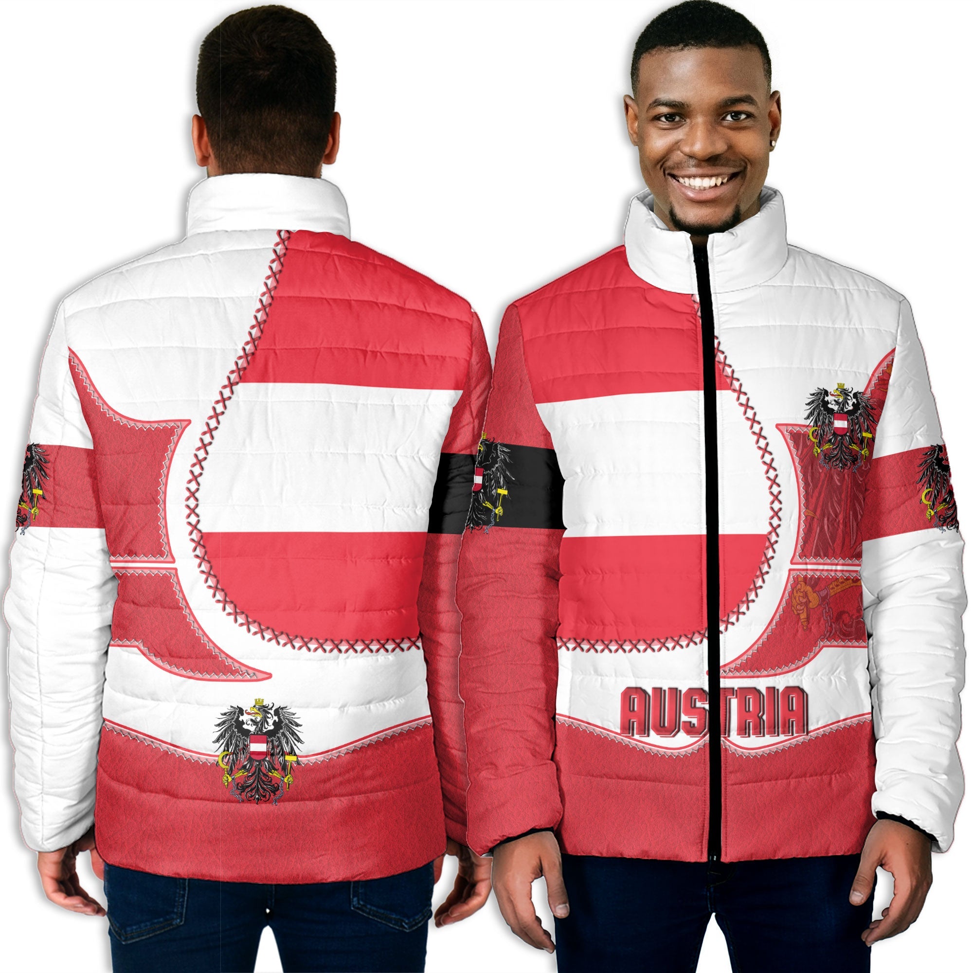 Austria Men Padded Jacket Flag & Coat Of Arms Leather Style