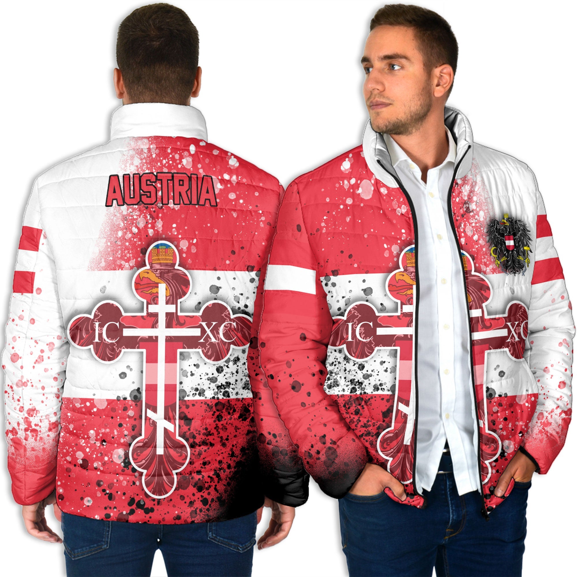 Austria Men Padded Jacket Flag & Coat Of Arms Orthodox Style