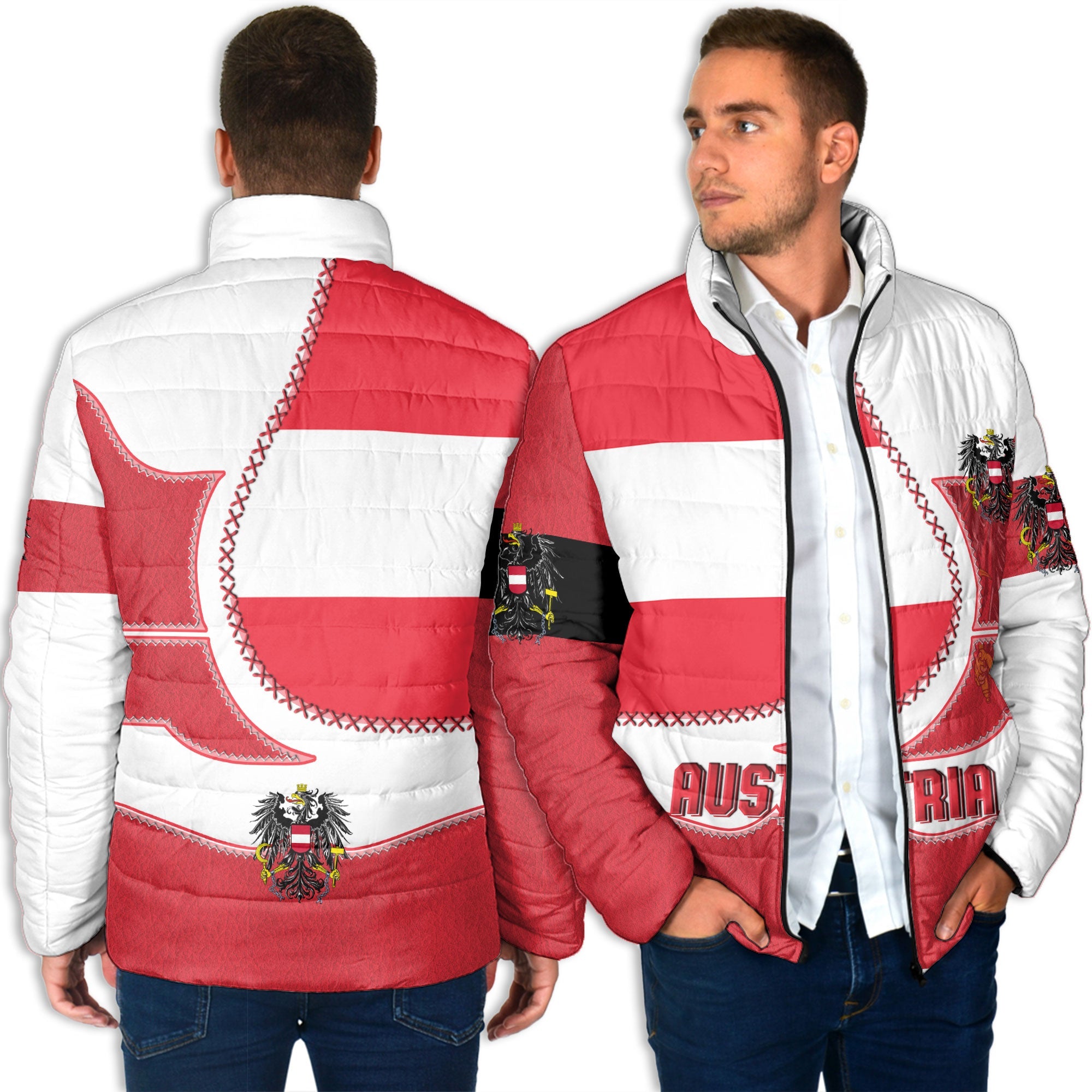 Austria Men Padded Jacket Flag & Coat Of Arms Leather Style