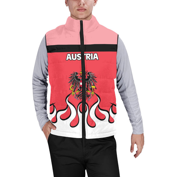 Austria Men Padded Jacket Vest Flag & Coat Of Arms Fire Hockey Style