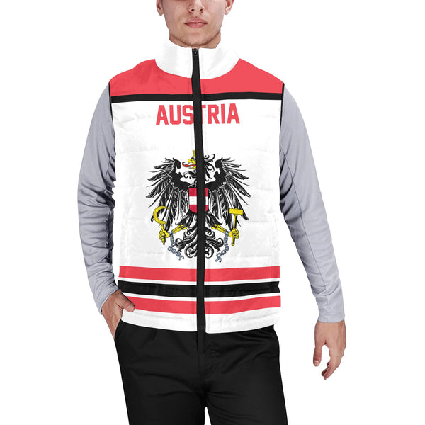 Austria Men Padded Jacket Vest Flag & Coat Of Arms Hockey Style