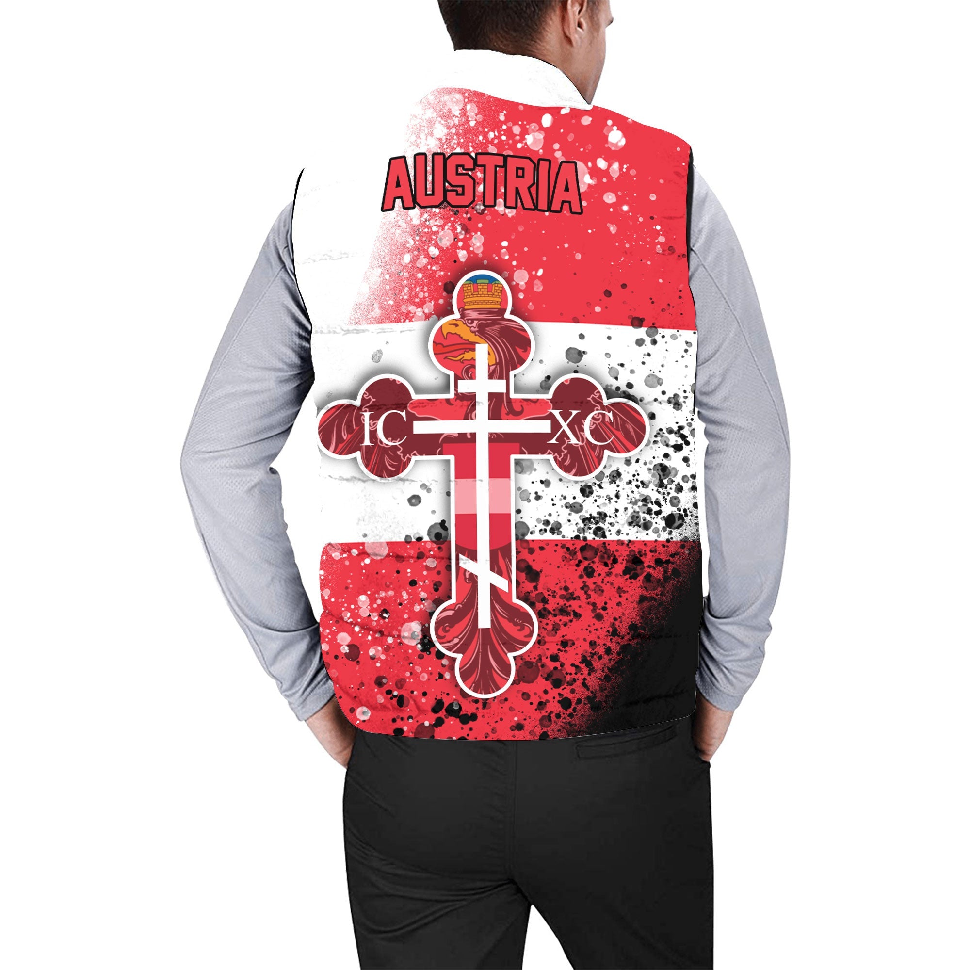 Austria Men Padded Jacket Vest Flag & Coat Of Arms Orthodox Style