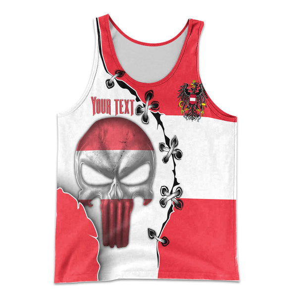 Austria Men Tank Top Flag & Coat Of Arms Skull Style