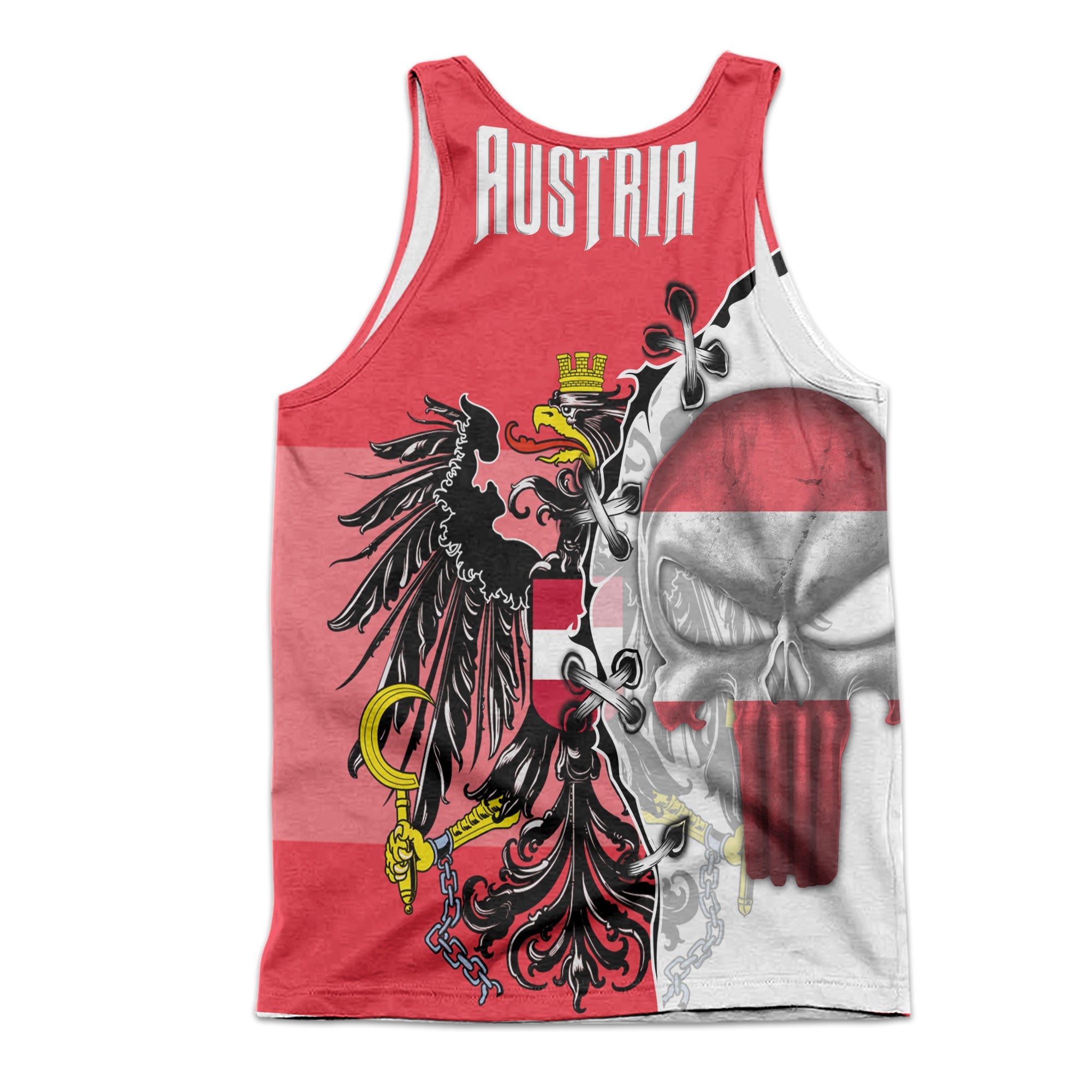 Austria Men Tank Top Flag & Coat Of Arms Skull Style