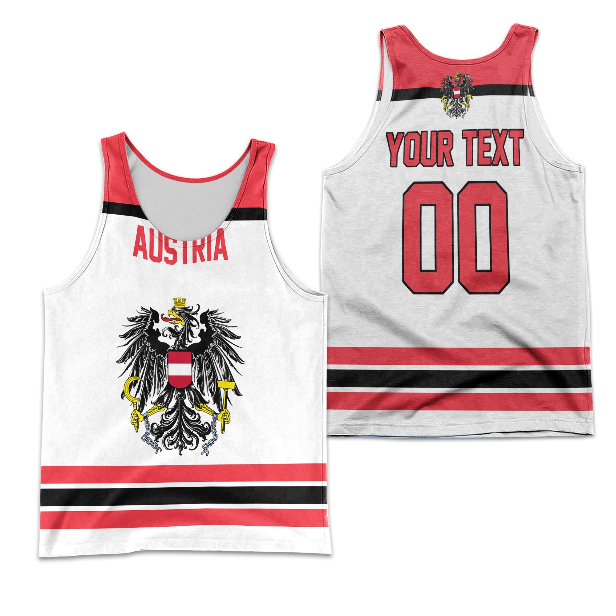 Austria Men Tank Top Flag & Coat Of Arms Hockey Style