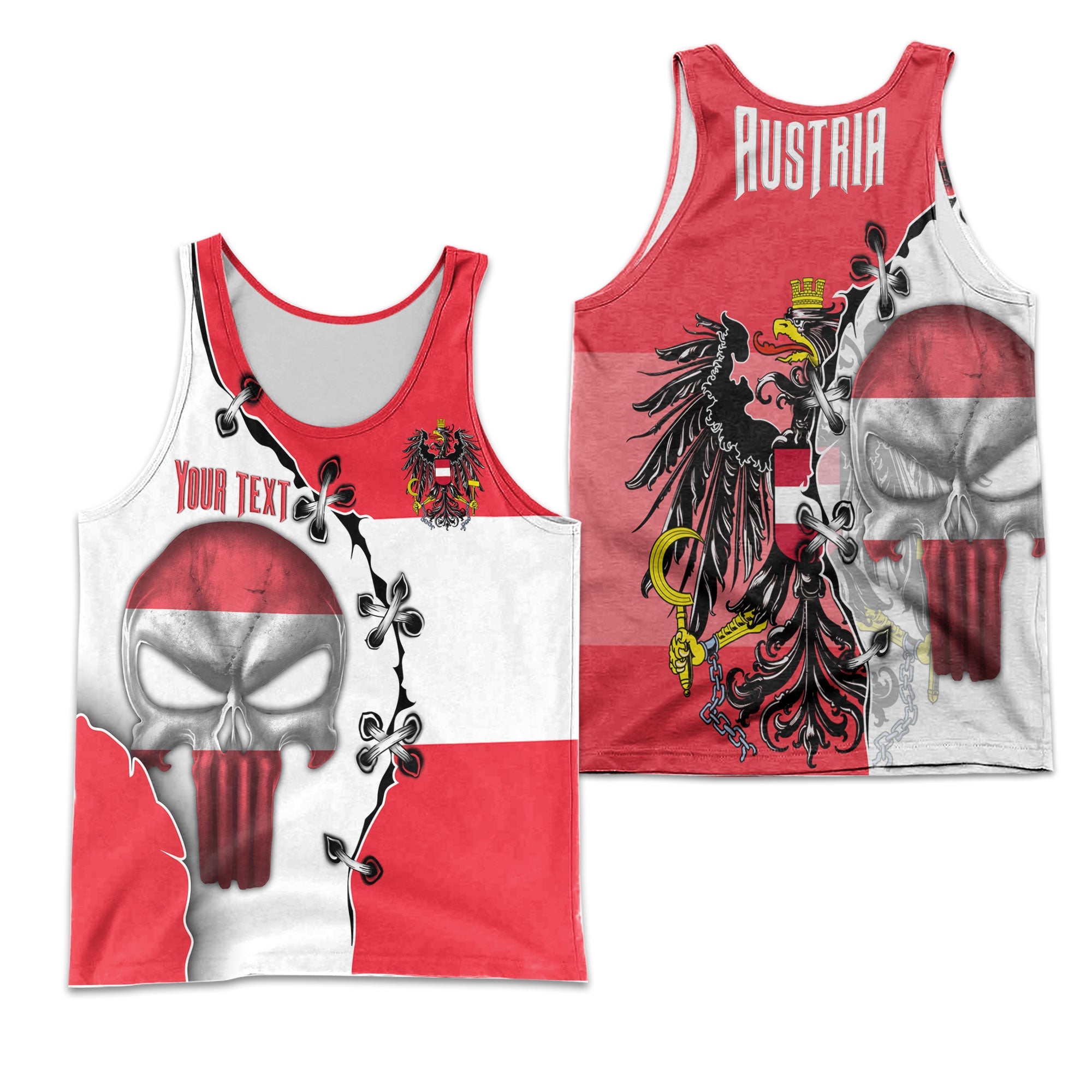 Austria Men Tank Top Flag & Coat Of Arms Skull Style