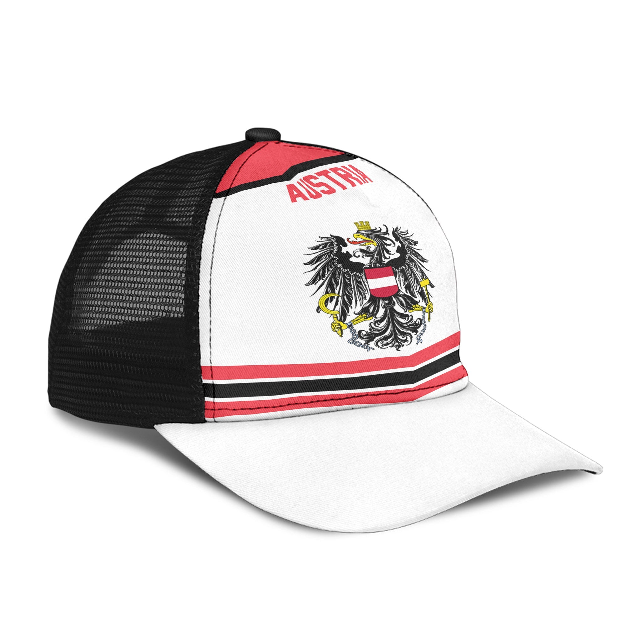 Austria Mesh Back Cap Flag & Coat Of Arms Hockey Style