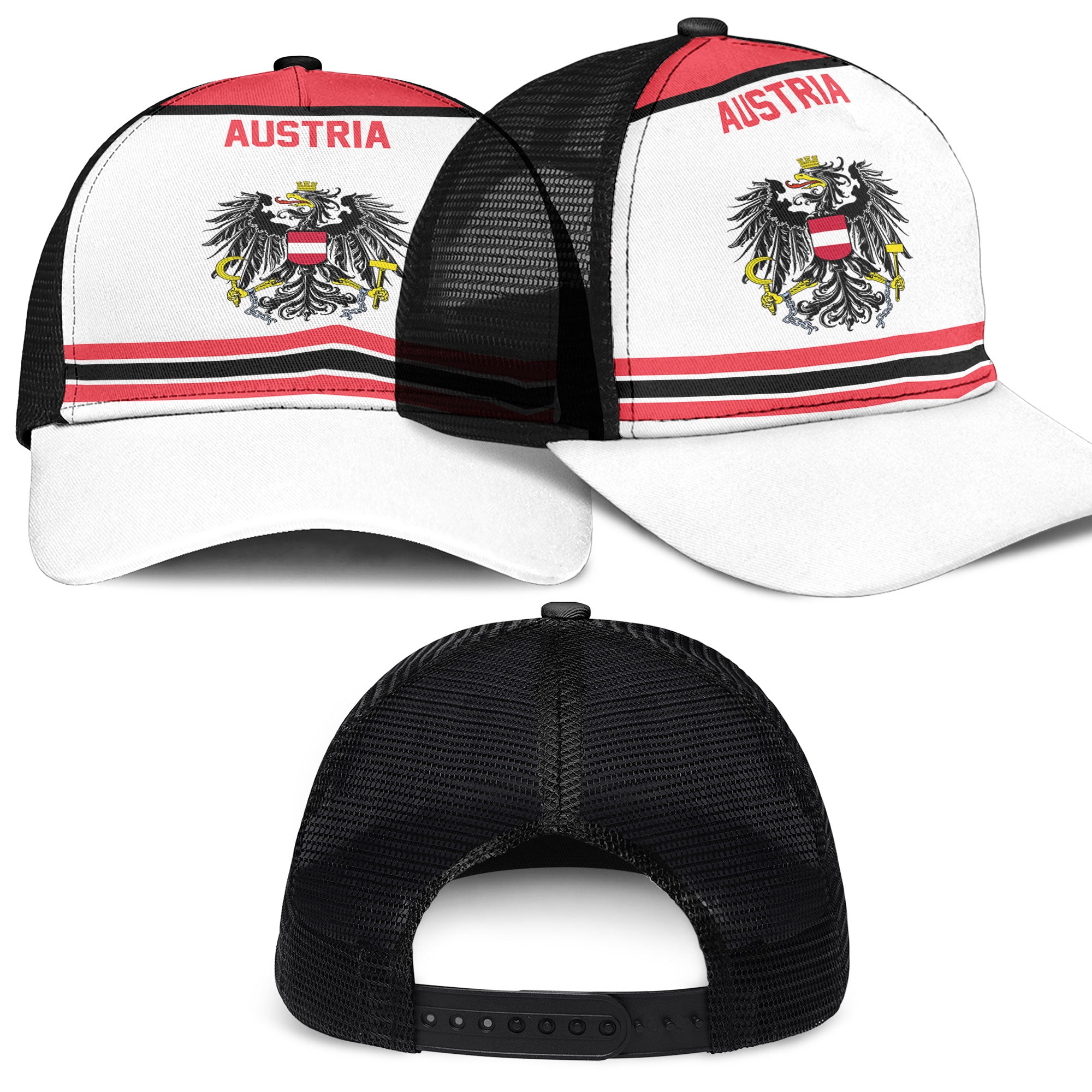 Austria Mesh Back Cap Flag & Coat Of Arms Hockey Style