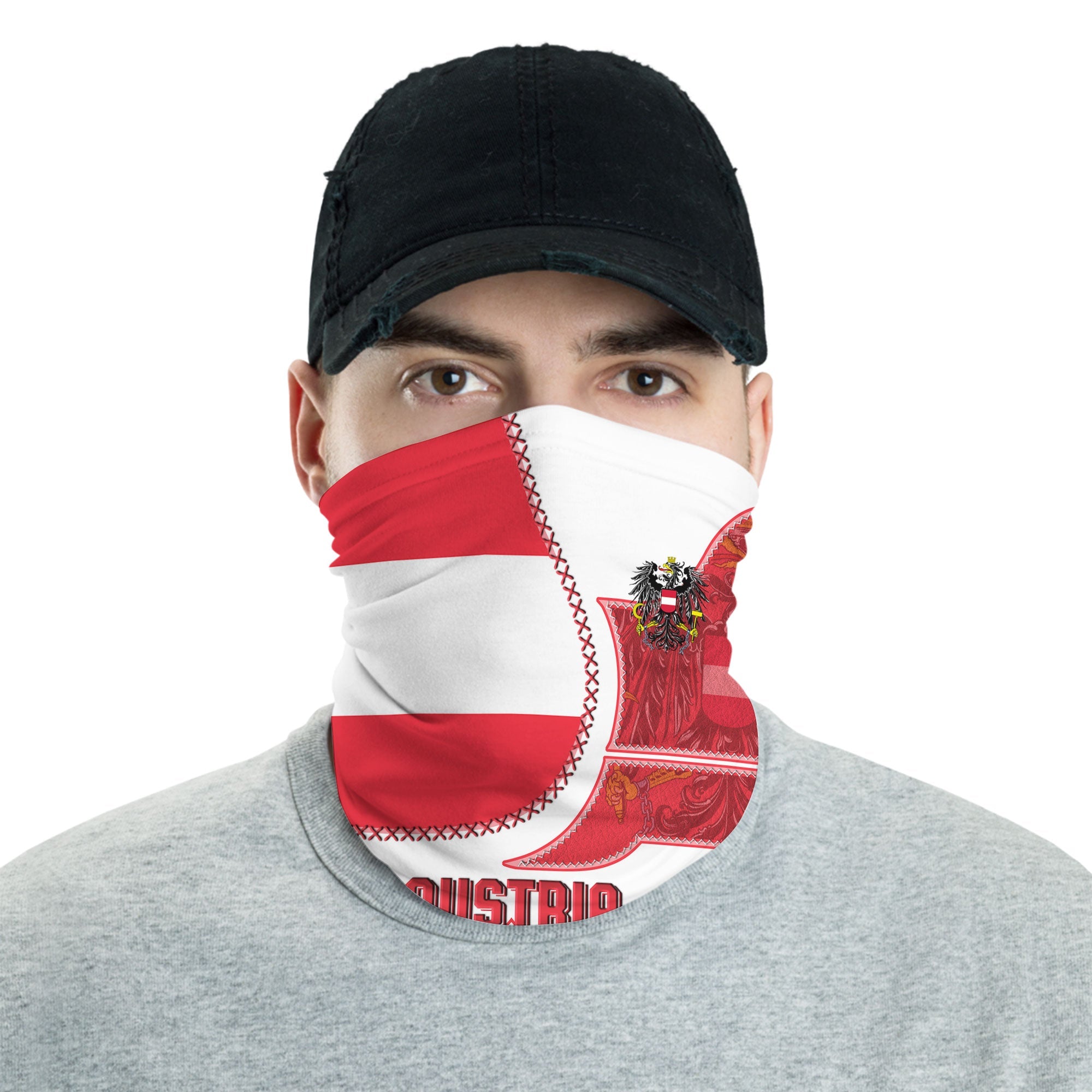 Austria Neck Gaiter Flag & Coat Of Arms Leather Style