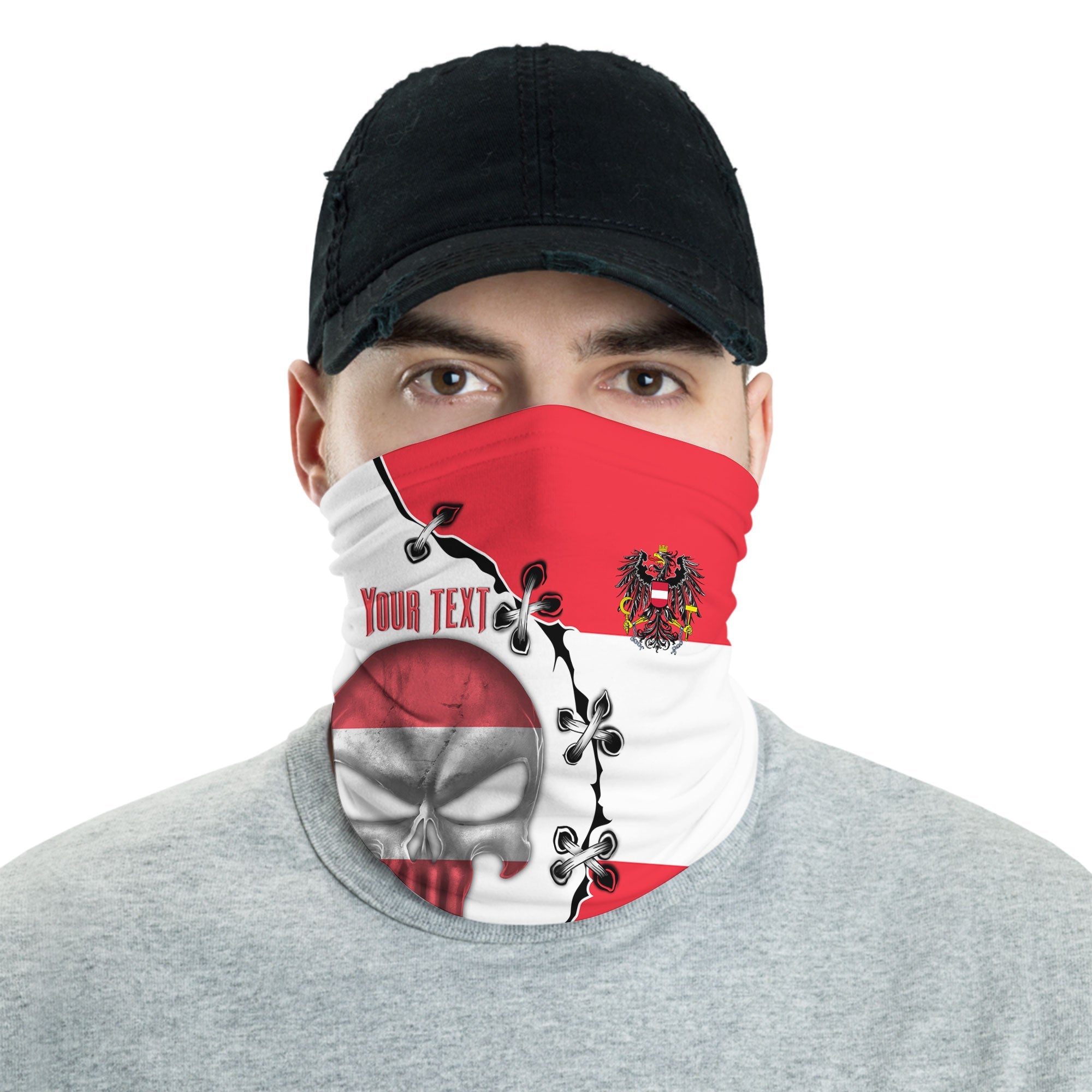 Austria Neck Gaiter Flag & Coat Of Arms Skull Style