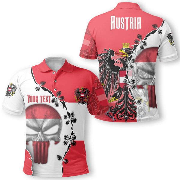 Austria Polo Shirt Flag & Coat Of Arms Skull Style