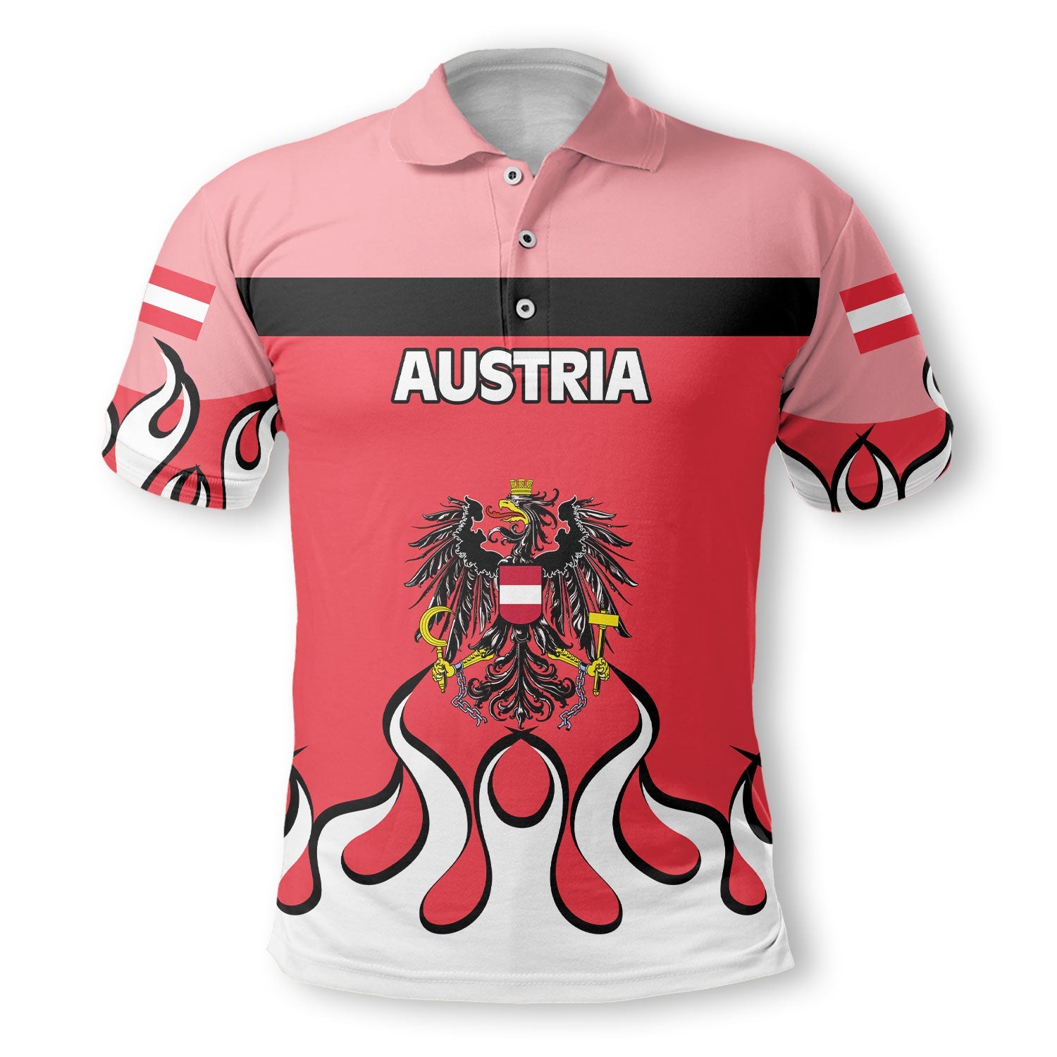 Austria Polo Shirt Flag & Coat Of Arms Fire Hockey Style