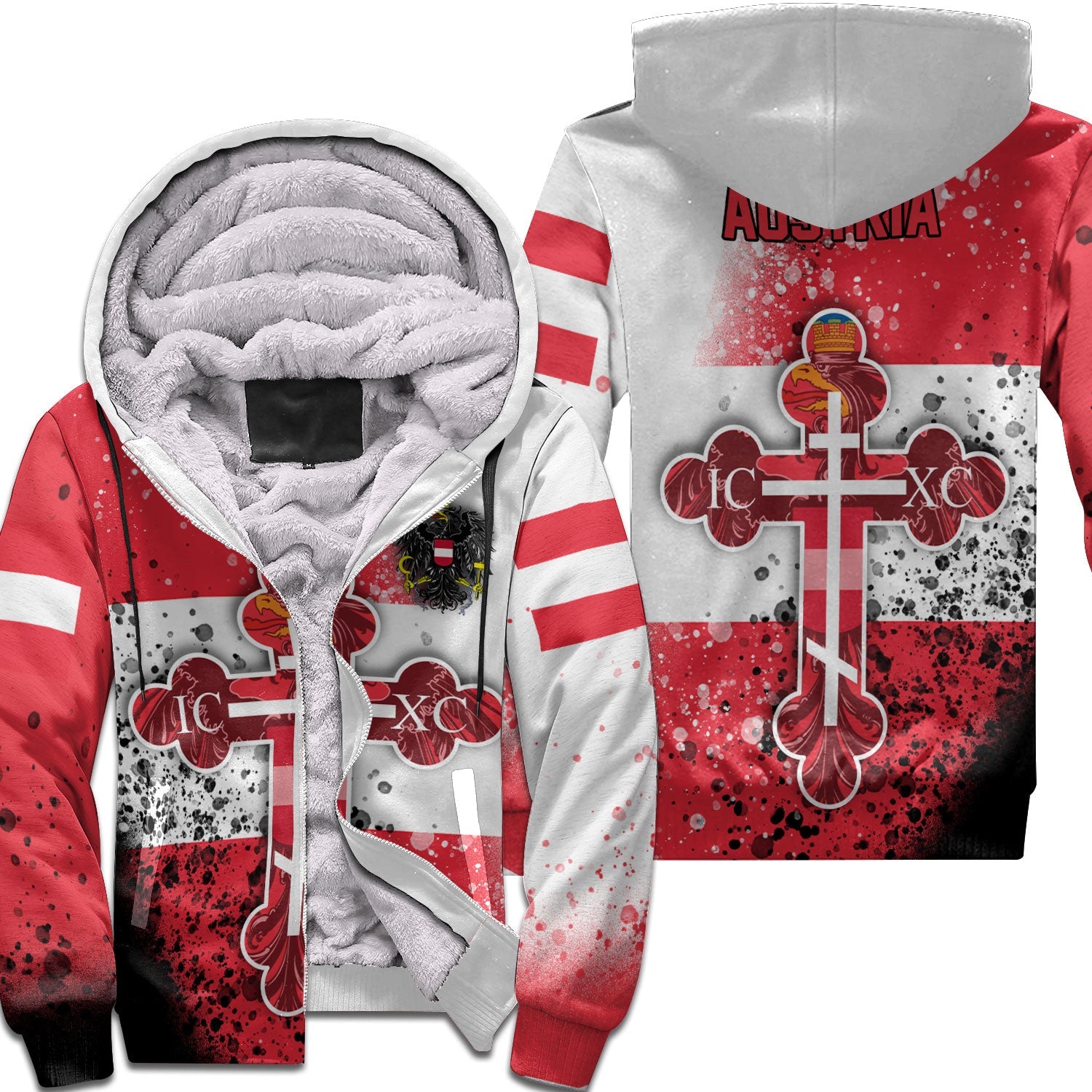 Austria Sherpa Hoodie Flag & Coat Of Arms Orthodox Style