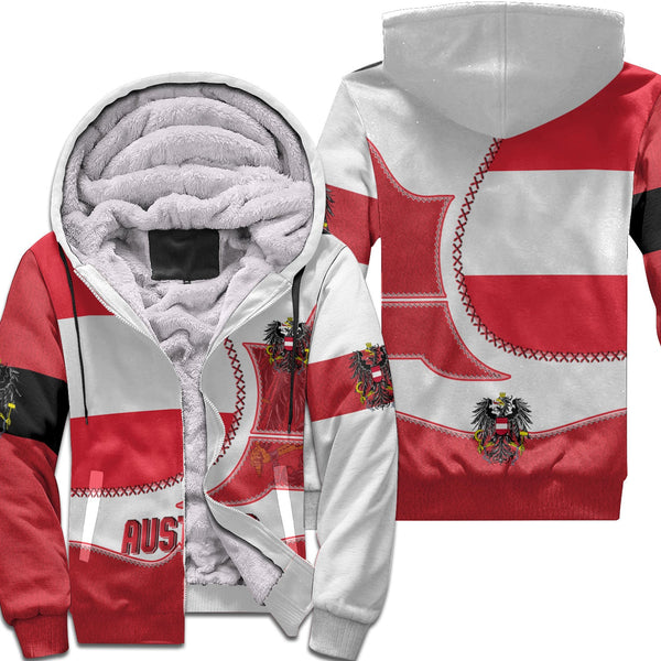 Austria Sherpa Hoodie Flag & Coat Of Arms Leather Style