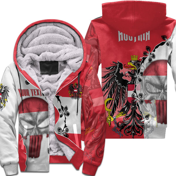 Austria Sherpa Hoodie Flag & Coat Of Arms Skull Style