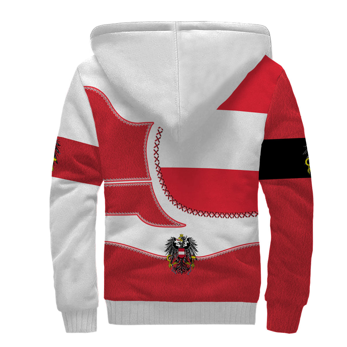 Austria Sherpa Hoodie Flag & Coat Of Arms Leather Style