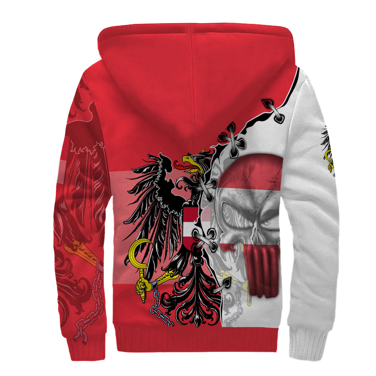 Austria Sherpa Hoodie Flag & Coat Of Arms Skull Style