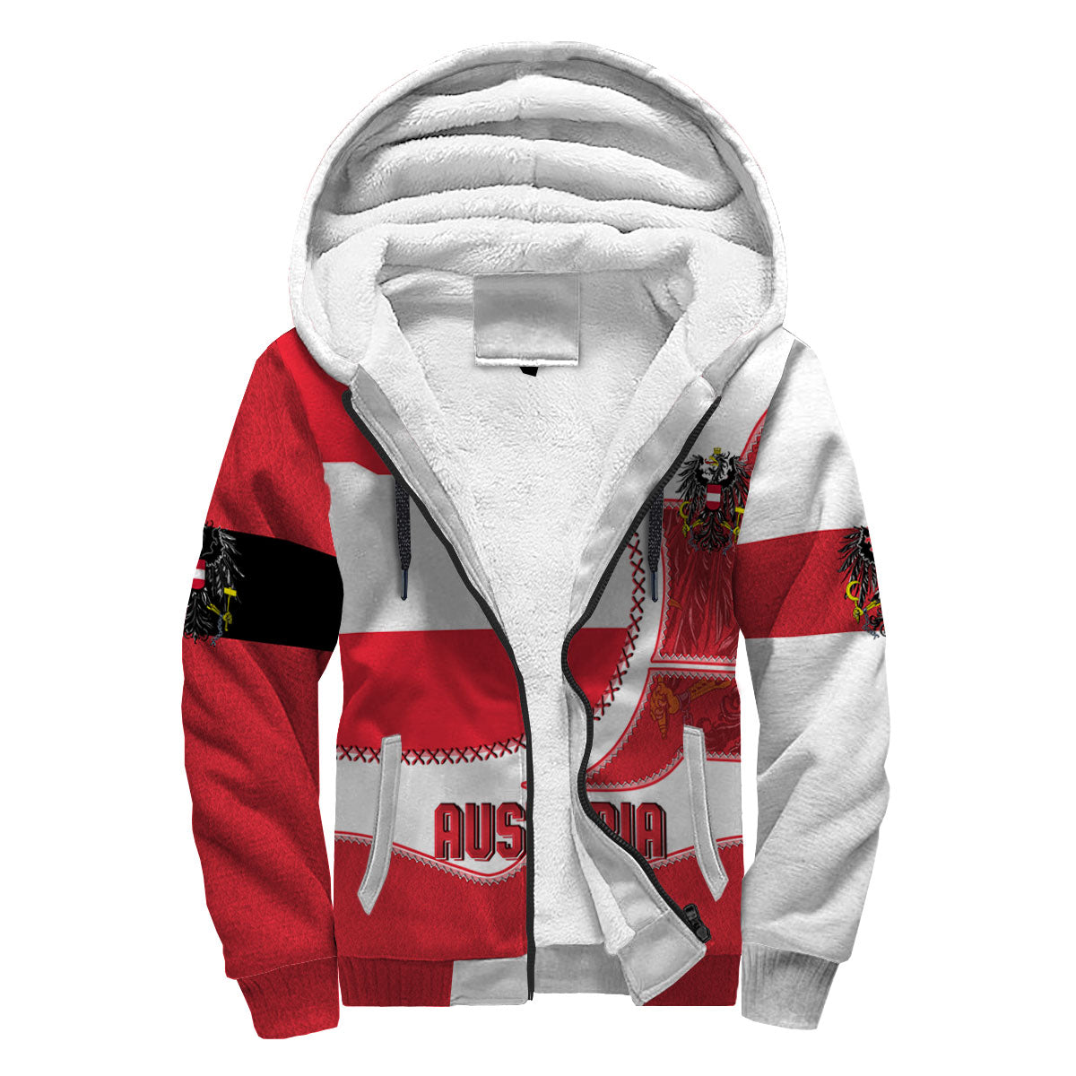 Austria Sherpa Hoodie Flag & Coat Of Arms Leather Style