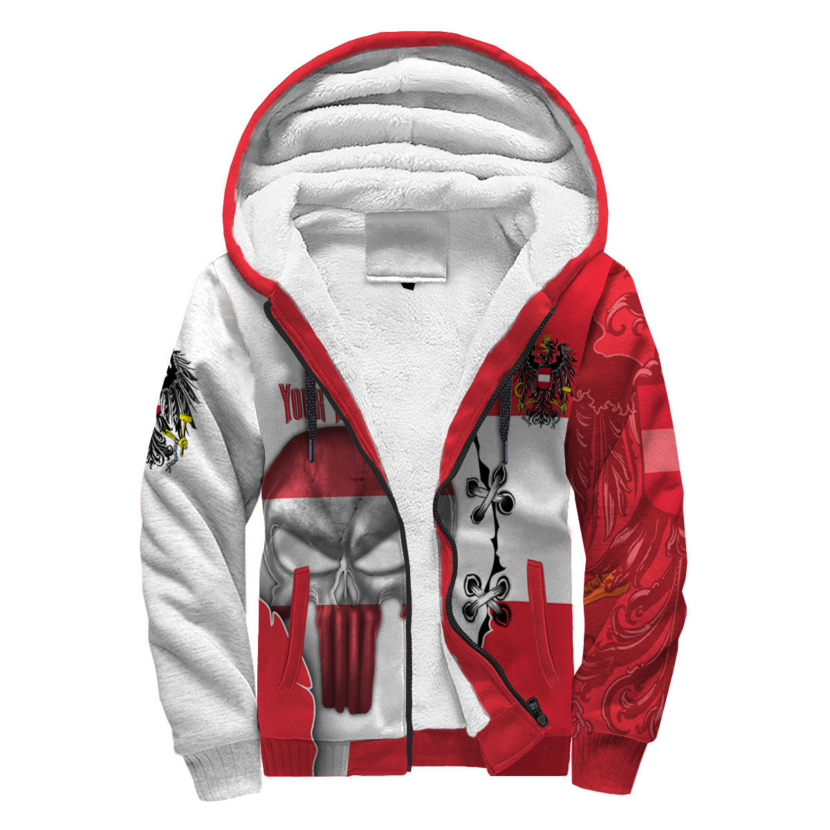 Austria Sherpa Hoodie Flag & Coat Of Arms Skull Style