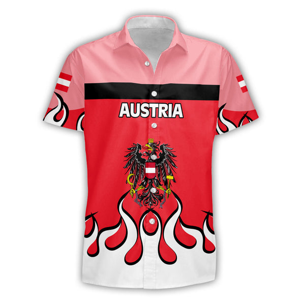 Austria Short Sleeve Shirt Flag & Coat Of Arms Fire Hockey Style