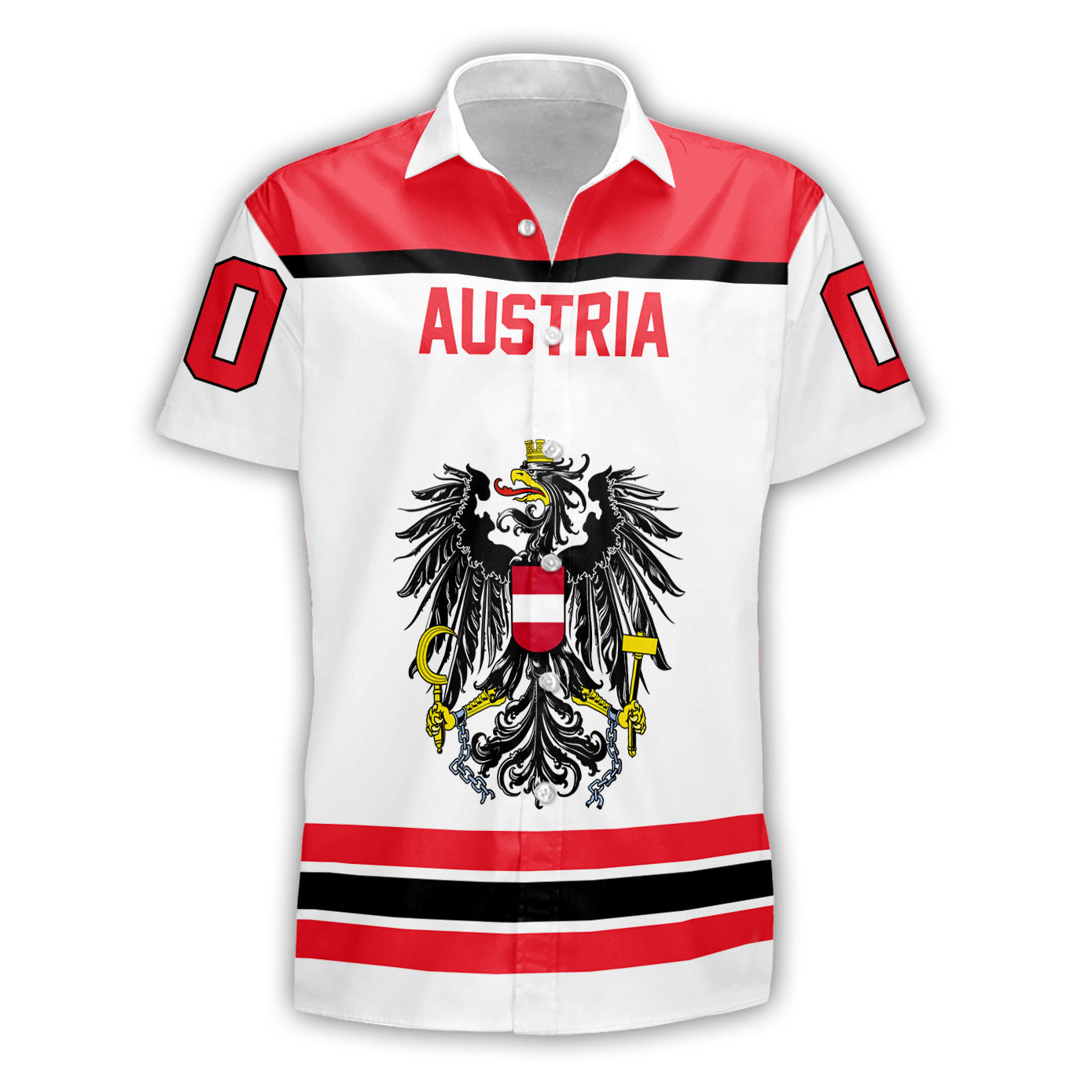 Austria Short Sleeve Shirt Flag & Coat Of Arms Hockey Style