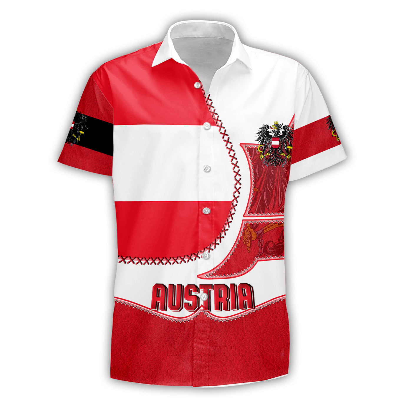 Austria Short Sleeve Shirt Flag & Coat Of Arms Leather Style