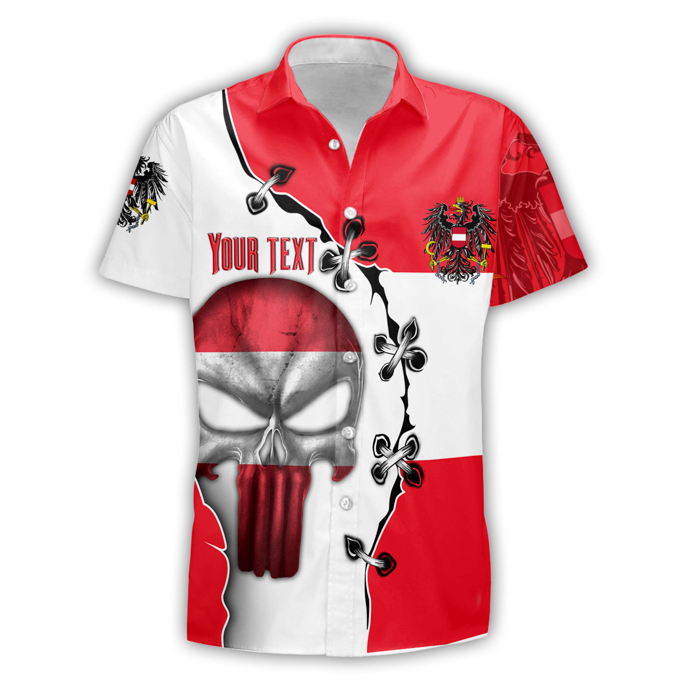 Austria Short Sleeve Shirt Flag & Coat Of Arms Skull Style