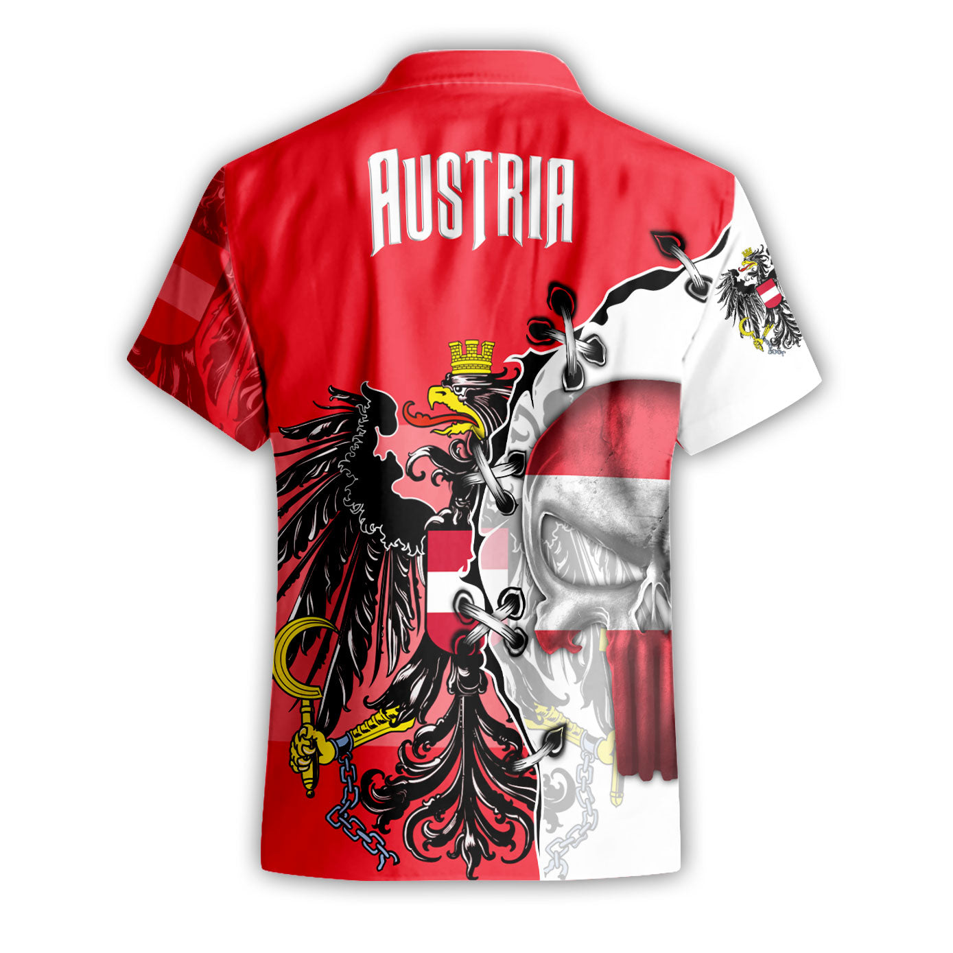 Austria Short Sleeve Shirt Flag & Coat Of Arms Skull Style