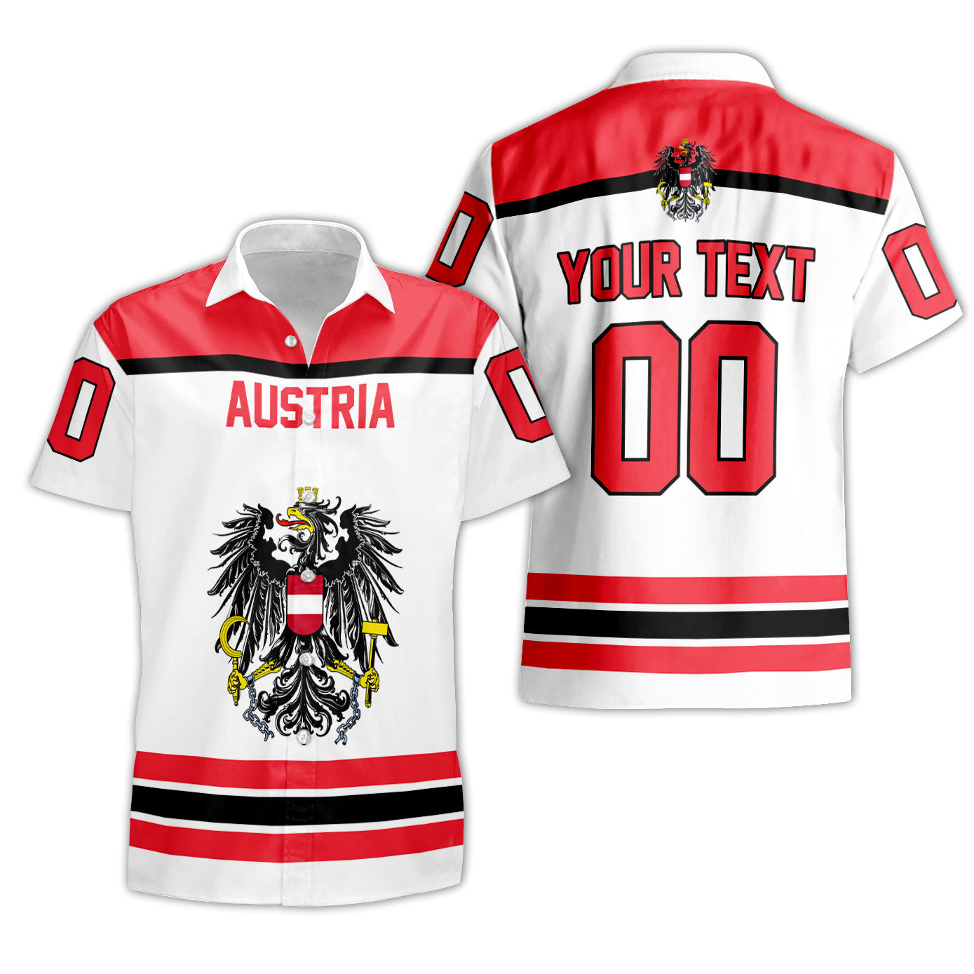 Austria Short Sleeve Shirt Flag & Coat Of Arms Hockey Style