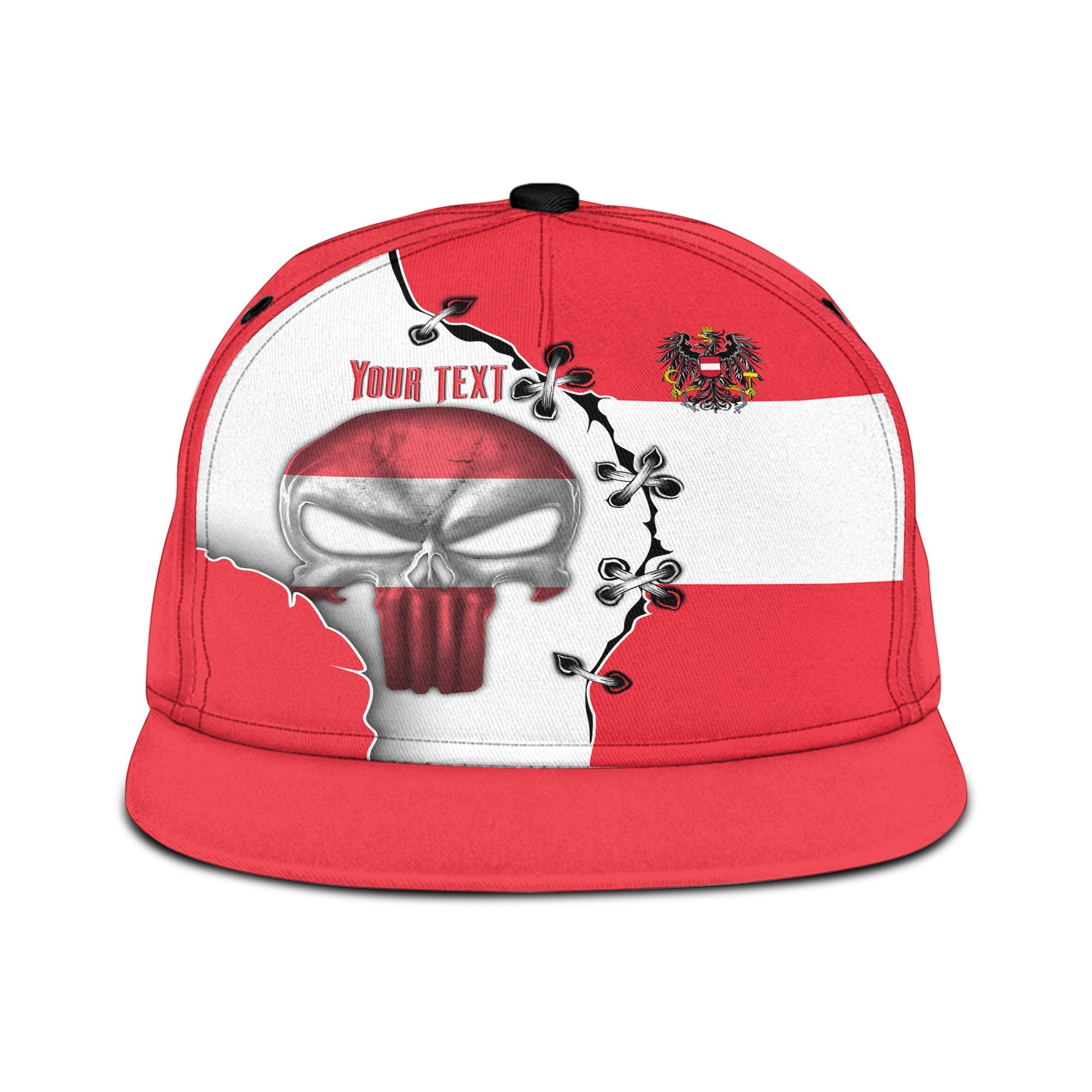 Austria Snapback Hat Flag & Coat Of Arms Skull Style